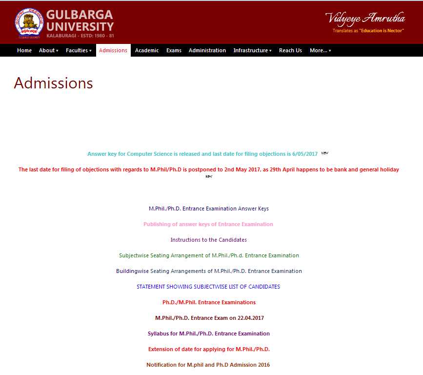 gulbarga university phd application form