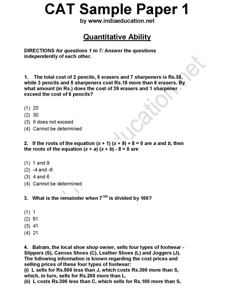 Cat Exam Aptitude Test