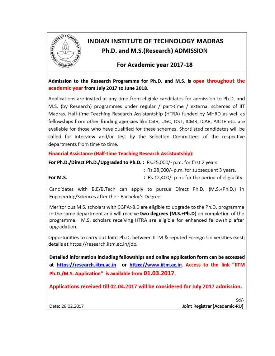 IIT Madras Admission For MS 2023 2024 Courses.Ind.In