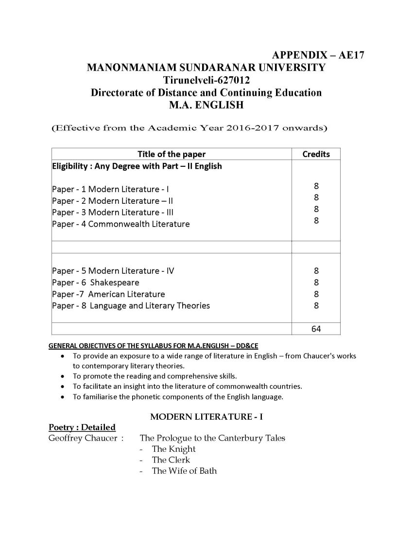 MA English Literature Syllabus MS University 2023 2024 Courses.Ind.In