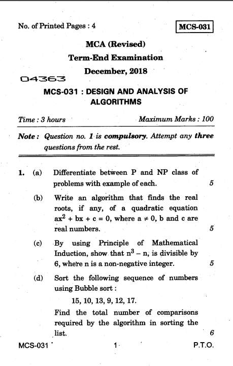 Disapproved Occlusion Ladder IGNOU MCS-031 Design and Analysis of Algorithm Question Paper - 2022 2023  Courses.Ind.In