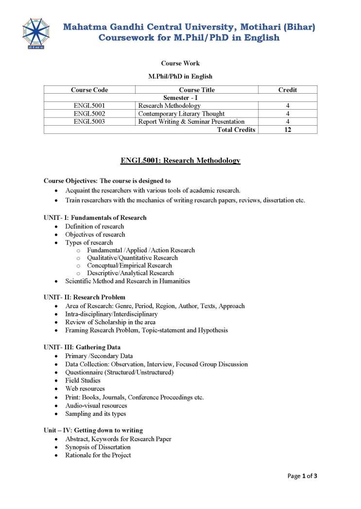 phd coursework syllabus english