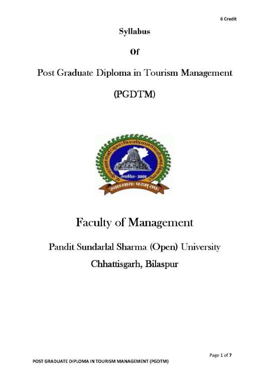 PSSOU Post Graduate Diploma In Tourism Management Syllabus Pandit Sundarlal Sharma Open University 1 