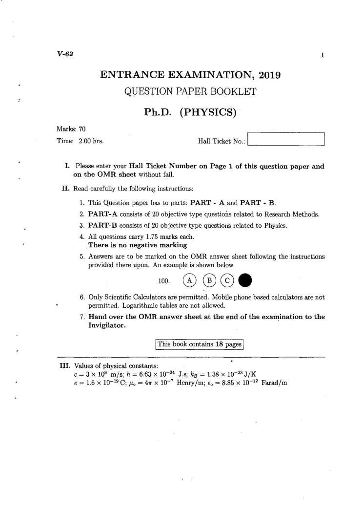 physics phd entrance question papers