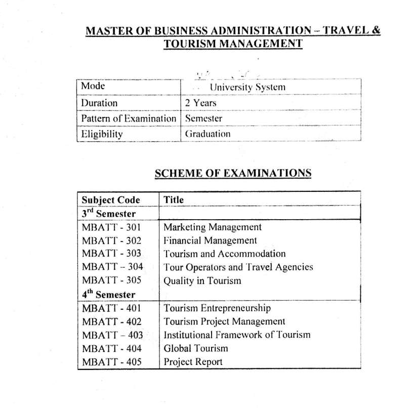 mba in travel and tourism syllabus