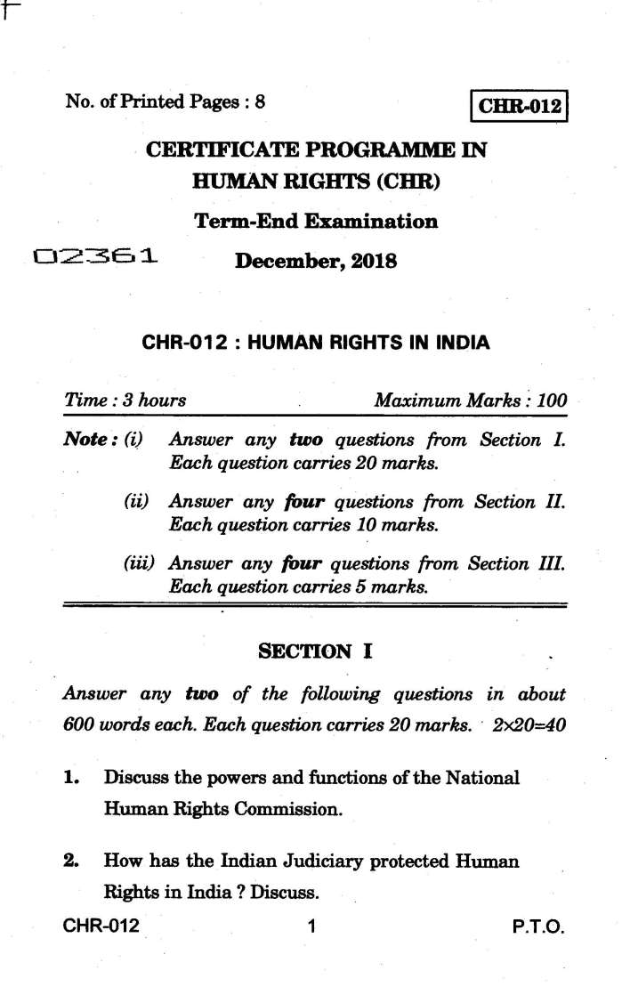 human rights question paper 2022
