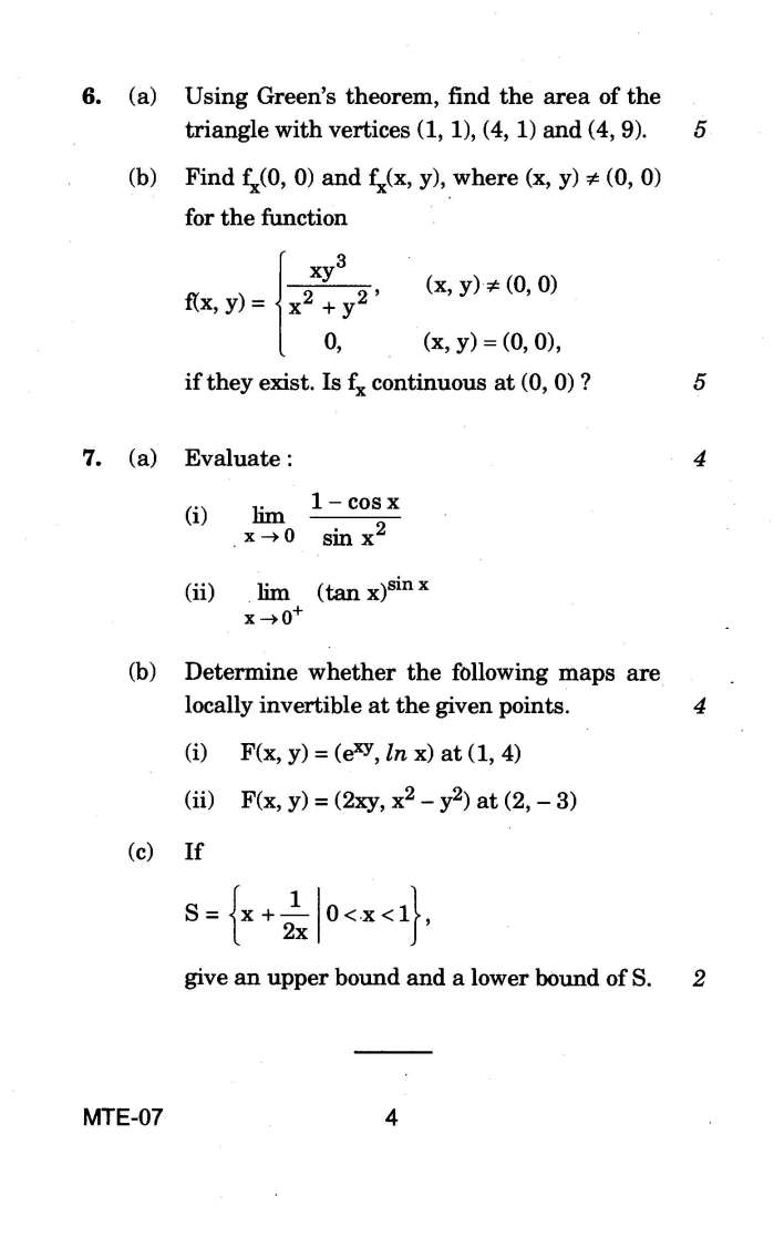 IGNOU MTE07 Advanced Calculus Question Paper 2023 2024 Courses.Ind.In