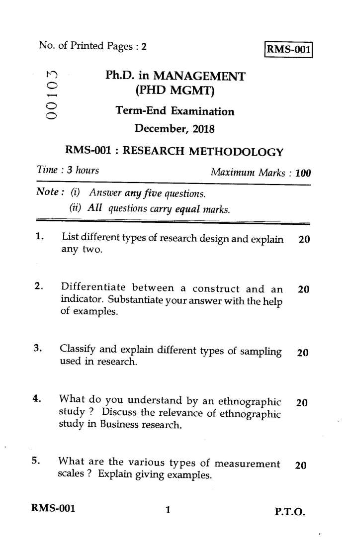 question paper of research methodology for phd