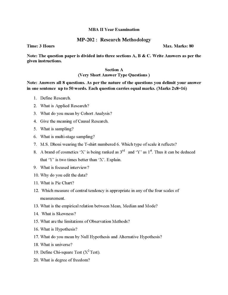 research methodology question paper 2020